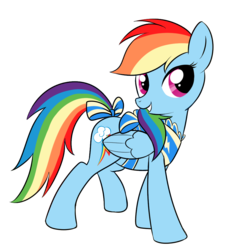 Size: 1000x1000 | Tagged: safe, artist:madmax, rainbow dash, pegasus, pony, g4, bow, clothes, female, mare, rainbow dash always dresses in style, ribbon, simple background, solo, tail bow, transparent background