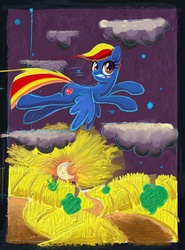 Size: 945x1280 | Tagged: safe, artist:mew, rainbow dash, pony, g4, female, night, solo