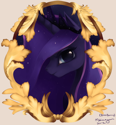 Size: 600x649 | Tagged: dead source, safe, artist:felynea, princess luna, pony, g4, bust, female, looking at you, portrait, profile, solo