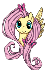 Size: 1984x3022 | Tagged: safe, artist:kattvalk, fluttershy, butterfly, g4, derp, traditional art