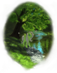 Size: 552x704 | Tagged: safe, artist:catsprout, fluttershy, butterfly, g4, river, tree