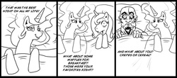 Size: 1000x441 | Tagged: safe, artist:madmax, princess celestia, princess luna, human, pony, g4, bed, comic, female, god of war, incest, kratos, lesbian, mare, monochrome, pillow, ruined for marriage, ship:princest, shipping