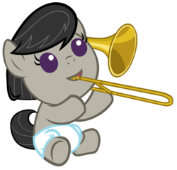 Size: 4400x4200 | Tagged: safe, artist:beavernator, octavia melody, pony, g4, absurd resolution, baby, baby pony, cute, diaper, female, filly, foal, musical instrument, solo, tavibetes, trombone