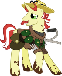 Size: 3000x3668 | Tagged: safe, artist:catnipfairy, artist:colgatefim, flam, earth pony, pony, g4, apocalypse, battle saddle, cider, crossover, fallout, high res, machine gun, male, moustache, simple background, solo, transparent background