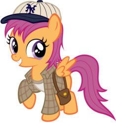 Size: 9405x10000 | Tagged: safe, artist:dentist73548, artist:tygerbug, scootaloo, pegasus, pony, g4, absurd resolution, baseball cap, blank flank, cap, cosplay, female, hat, indiana jones, recolor, scootaround, short round, simple background, solo, transparent background, vector