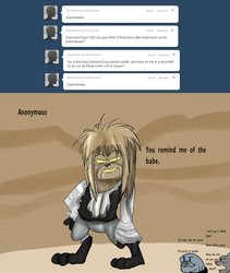 Size: 888x1054 | Tagged: safe, spot, diamond dog, ask the diamond dogs, g4, ask, david bowie, goblin king, jareth, labyrinth (movie), male, movie reference, tumblr