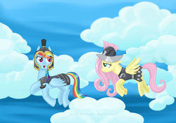 Size: 2444x1714 | Tagged: safe, artist:jessami, commander hurricane, fluttershy, private pansy, rainbow dash, g4, duo