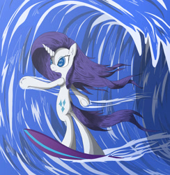 Size: 1434x1467 | Tagged: safe, artist:legendarymemory, rarity, pony, g4, solo, surfboard, surfing, wave