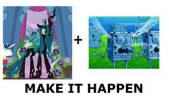 Size: 1336x810 | Tagged: safe, queen chrysalis, changeling, changeling queen, g4, exploitable meme, female, make it happen, meta, spongebob squarepants, spongehenge