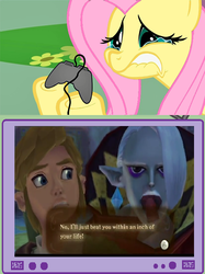 Size: 562x752 | Tagged: safe, fluttershy, pegasus, pony, g4, exploitable meme, female, gamershy, ghirahim, link, mare, meme, the legend of zelda, tv meme