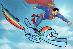 Size: 1200x800 | Tagged: safe, artist:commandplay, rainbow dash, g4, crossover, duo, male, superman