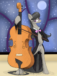 Size: 1200x1600 | Tagged: safe, artist:wojtovix, octavia melody, earth pony, semi-anthro, g4, arm hooves, canterlot, cello, female, music, musical instrument, night, solo