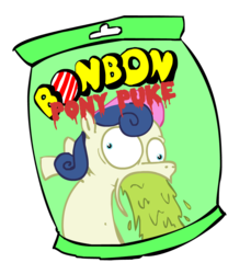 Size: 881x961 | Tagged: safe, artist:peanutbutter, bon bon, sweetie drops, earth pony, pony, g4, candy, female, kind of a pun, mare, reference, simple background, transparent background, vomit