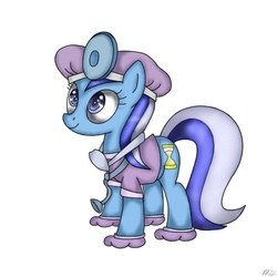 Size: 512x512 | Tagged: safe, artist:hiddendragon99, minuette, pony, unicorn, g4, clothes, costume, dentist, head mirror, nightmare night costume, scrubs (gear), solo, stethoscope