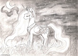 Size: 2338x1672 | Tagged: safe, artist:elizabethattacks, princess celestia, g4, sad