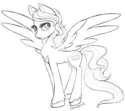 Size: 2603x2296 | Tagged: safe, artist:newvagabond, oc, oc only, oc:mallow ember, pegasus, pony, female, high res, mallow ember, mare, monochrome, solo, unshorn fetlocks