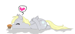 Size: 796x361 | Tagged: safe, artist:cakegun, derpy hooves, pegasus, pony, g4, female, heart, mare, muffin, solo