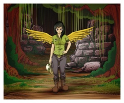 Size: 1315x1089 | Tagged: safe, artist:mysticalpha, daring do, human, g4, humanized, solo, winged humanization