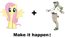 Size: 740x432 | Tagged: safe, fluttershy, human, g4, bracelet, exploitable meme, hat, make it happen, meta, n, natural harmonia gropius, necklace, pokémon