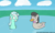 Size: 1024x609 | Tagged: safe, artist:deathshadow1991, lyra heartstrings, octavia melody, duck, sea pony, tumblr:scratch and the gang, g4, ducktavia, duo, octavia is not amused, seapony lyra, species swap, unamused