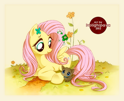 Size: 650x530 | Tagged: safe, artist:icelightpaws, fluttershy, cat, g4, female, flower, solo