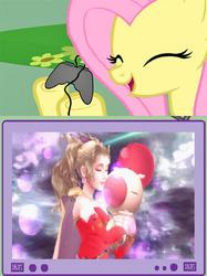 Size: 563x752 | Tagged: safe, fluttershy, moogle, pegasus, pony, g4, dissidia, exploitable meme, female, final fantasy, gamershy, mare, meme, terra branford, tv meme