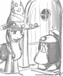 Size: 667x800 | Tagged: safe, artist:johnjoseco, twilight sparkle, g4, grayscale, homestar runner, homsar, monochrome, nightmare night