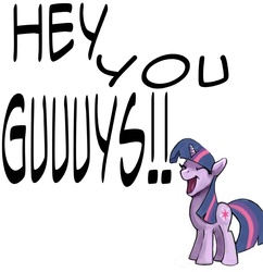 Size: 768x792 | Tagged: safe, artist:hattonslayden, twilight sparkle, pony, unicorn, g4, colored, eyes closed, female, open mouth, simple background, smiling, solo, standing, talking, the electric company, yelling