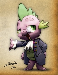 Size: 562x730 | Tagged: safe, artist:lionheartcartoon, spike, dragon, g4, clothes, glasses, male, mare of tomorrow, pilot, solo, suit