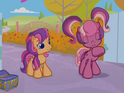 Size: 633x475 | Tagged: safe, screencap, cheerilee (g3), scootaloo (g3), earth pony, pony, g3, g3.5, twinkle wish adventure, sisters