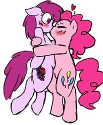 Size: 535x648 | Tagged: safe, artist:atom, berry punch, berryshine, pinkie pie, earth pony, pony, g4, blushing, duo, female, kissing, lesbian, ship:berrypie, shipping, surprise kiss