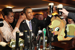 Size: 1024x683 | Tagged: safe, artist:normanb88, applejack, human, pony, g4, bar, barack obama, beer, clothes, drinking, female, ireland, irl, irl human, male, mare, photo, ponies in real life, vector