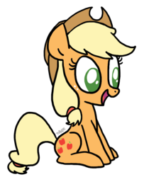 Size: 599x738 | Tagged: safe, artist:773her, applejack, earth pony, pony, g4, female, simple background, sitting, solo