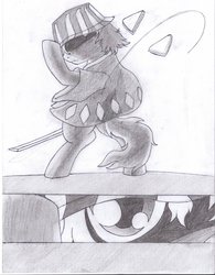 Size: 900x1156 | Tagged: artist needed, dead source, safe, pony, bleach (manga), monochrome, ponified, solo, traditional art, urahara kisuke