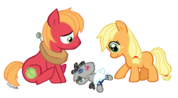 Size: 926x513 | Tagged: safe, artist:773her, applejack, big macintosh, smarty pants, earth pony, pony, g4, filly, male, simple background, stallion, transparent background