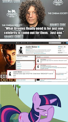 Size: 496x890 | Tagged: safe, twilight sparkle, g4, facehoof, fake, howard stern, image macro, justin bieber, the worst possible thing