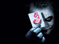 Size: 1024x768 | Tagged: safe, artist:domatophobia, pinkie pie, earth pony, human, pony, g4, card, female, mare, the joker