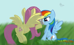 Size: 1656x1004 | Tagged: safe, artist:aanau, angel bunny, fluttershy, rainbow dash, g4