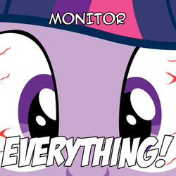 Size: 500x500 | Tagged: safe, twilight sparkle, g4, bloodshot eyes, exploitable, image macro, meme, monitor everything