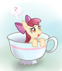 Size: 494x572 | Tagged: safe, artist:author-chan, apple bloom, earth pony, pony, g4, cup, cup of pony, female, micro, solo, teacup