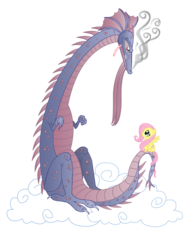 Size: 612x792 | Tagged: safe, artist:xkappax, fluttershy, dragon, g4, cloud, smoke