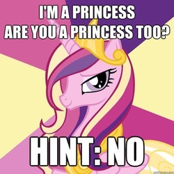 Size: 310x310 | Tagged: safe, princess cadance, g4, advice meme, i'm a princess are you a princess too?, image macro, meme