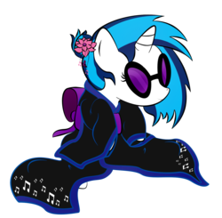 Size: 1570x1539 | Tagged: safe, artist:zomgitsalaura, dj pon-3, vinyl scratch, pony, g4, female, kimono (clothing), music notes, simple background, solo, transparent background