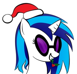 Size: 1856x1792 | Tagged: safe, artist:zomgitsalaura, dj pon-3, vinyl scratch, pony, g4, christmas, female, holly, holly mistaken for mistletoe, simple background, solo, white background