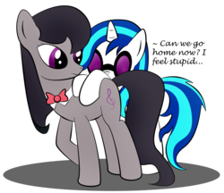 Size: 1791x1545 | Tagged: safe, artist:zomgitsalaura, dj pon-3, octavia melody, vinyl scratch, g4, dialogue, simple background, transparent background