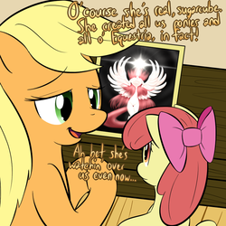 Size: 800x800 | Tagged: safe, artist:lamia, apple bloom, applejack, oc, oc:fausticorn, alicorn, earth pony, pony, g4, faust worship, goddess, lauren faust, picture frame, ponified, religion, religious headcanon, worship