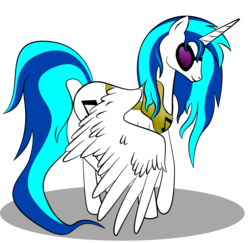 Size: 1956x1905 | Tagged: safe, artist:zomgitsalaura, dj pon-3, vinyl scratch, alicorn, pony, g4, alicornified, female, hooves, horn, mare, race swap, simple background, solo, spread wings, sunglasses, transparent background, vector, vinyl's glasses, vinylcorn, wings