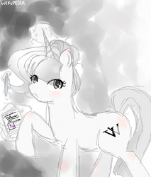 Size: 659x773 | Tagged: safe, artist:kawaiilily12, blushing, frown, magic, ponified, wikipedia, writing