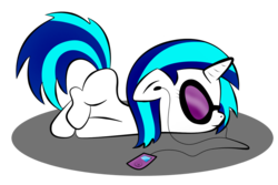 Size: 1372x916 | Tagged: safe, artist:zomgitsalaura, dj pon-3, vinyl scratch, pony, unicorn, g4, earbuds, female, floppy ears, glasses, hooves, horn, ipod, lying down, mare, scootie belle, simple background, solo, sunglasses, transparent background, vector, vinyl's glasses