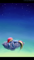Size: 2000x3500 | Tagged: safe, artist:kaermter, artist:lachate, rainbow dash, pegasus, pony, g4, cloud, eyes closed, female, folded wings, high res, mare, night, on a cloud, sleeping, solo, wings